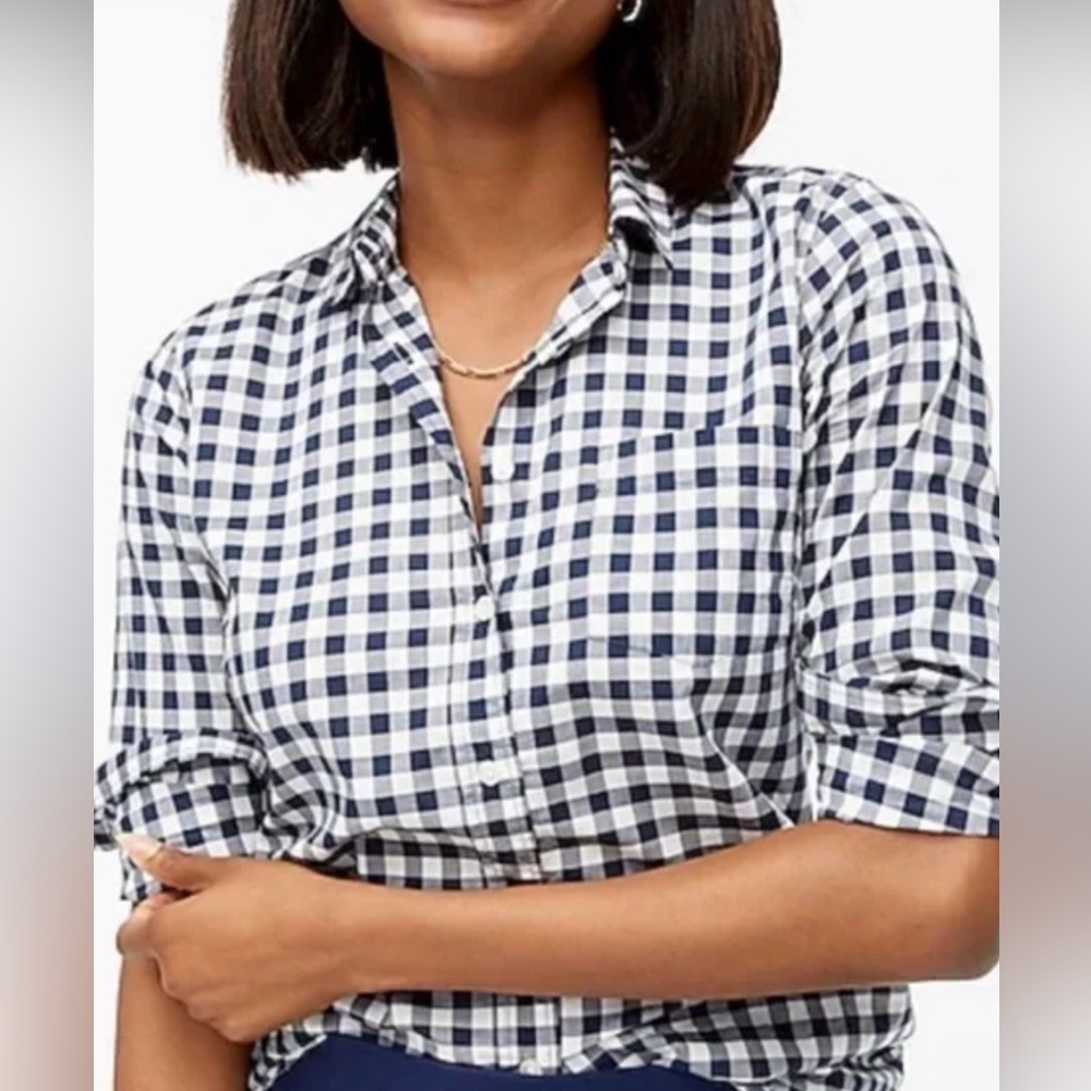 J. Crew Navy and White Gingham Button-Down Shirt